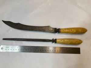 Vtg Carving Knife & Sharpener Bone Handle - Chinese Dragon Motif - Picture 1 of 4