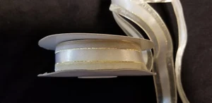 White 7/8" Sheer Organza Ribbon with Satin Center & Gold Thread 25 yards - Picture 1 of 3