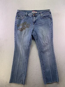 Mwah Jeans Damen Größe 14 W Medium Wash verzierter roher Saum gerader Jeans - Bild 1 von 10