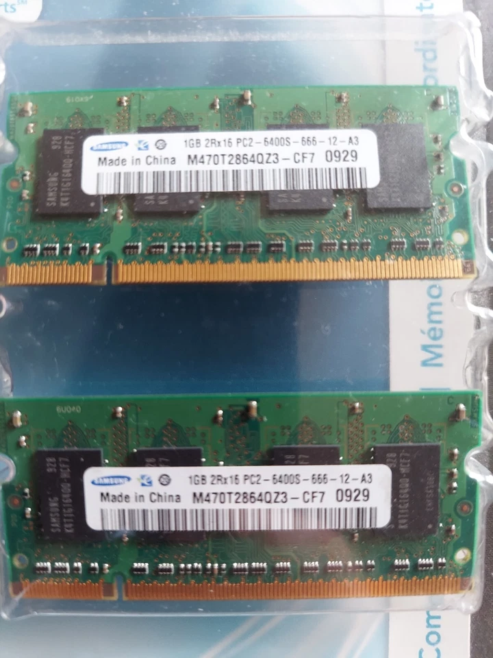 Tested GOOD Laptop Samsung 2x1GB 2GB DDR2 PC2-6400 Memory RAM SODIMM 463405-942 - Image 1 of 2
