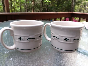 Longaberger Pottery Woven Traditions Heritage Green Souper Soup Mugs 16 Oz USA~2 - Picture 1 of 9