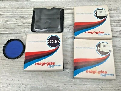 3 New Old Stock Rolev Magi-glas Camera Lens Blue Polarizing Filters 49mm 80A - Image 1 of 4