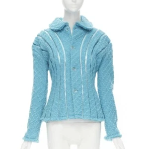 Runway JUNYA WATANABE 2001 teal blue boucle tweed PVC trimmed space age jacket S - Picture 1 of 11