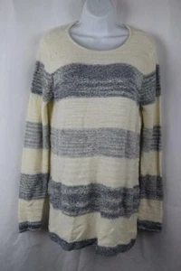 Calvin Klein Damen Pullover groß dunkelgrau/weiß gestreift hinten geschlitzt - Bild 1 von 1