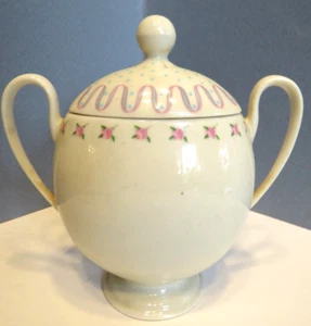 Franciscan China Crinoline Ivory Pink Blue Ribbon Dots Sugar Bowl with Lid EUC! - Picture 1 of 3