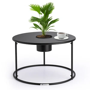 Kaffeetisch mit Blumentopf Wohnzimmer Beistelltisch Design Ø 60 cm Stahl Schwarz - Bild 1 von 10