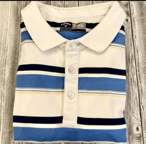 Callaway Golf Polo Shirt Mens 2XL White Striped Opti Dri Short Sleeve Stretch - Picture 1 of 4