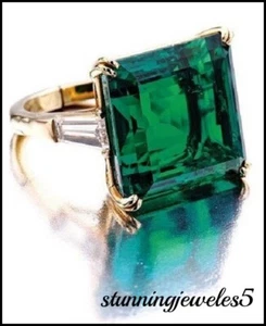 Anillo de compromiso de esmeralda real con acabado de oro amarillo de 14 quilates de 3,20 quilates corte princesa - Imagen 1 de 5