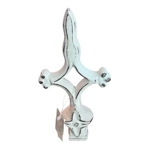 Vintage Gusseisen Fleur de Lis architektonische Endstück Torplatte Tischplatte Dekor 6" weiß - Bild 1 von 5
