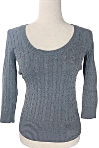 Maglione American Eagle grigio cotone maglia cavi taglia media collo a scoop manica 3/4 - Foto 1 di 4