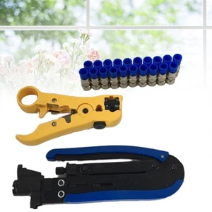 Compression Tool Kit With 20 Pcs F Connectors And Cable Stripper - Picture 1 of 11