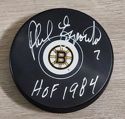 Хоккейная шайба с автографом ФИЛА ЭСПОЗИТО BOSTON BRUINS с надписью «HOF 1984» - JSA - Изображение 1 из 4