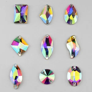 Flatback Sew On Rhinestones Mixed Shapes Crystal AB Rivoli Heart Oval 50 Pcs - Picture 1 of 29