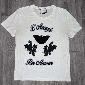 Gucci L' Aveugle Par Amour T-Shirt Medium weiß bestickt Schmetterling distressed - Bild 1 von 13