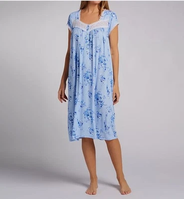 Nwt $72 Eileen West BLUE ROSE Soft Modal Cap Sleeves Long Waltz Nightgown 2X - Image 1 of 4
