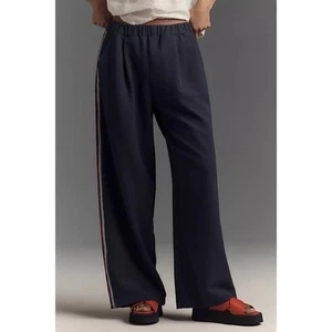 Maeve Pull-On Track Pants Navy with Green, White, Red Side Stripes Large NEW - Picture 1 of 13