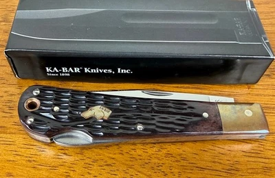 Faca Ka-Bar 6199CU grande Coppersmith Lockback cabeça de cachorro raiz cerveja marrom excelente - Imagem 1 de 4