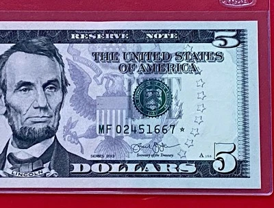 2013 STAR NOTE* $5 FIVE DOLLAR ( ATLANTA F )  UNCIRCULATED - Image 1 of 3