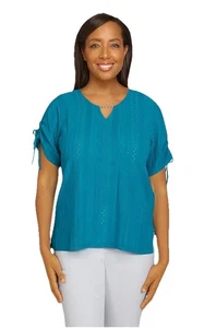Alfred Dunner Women’s Classic Eyelet Knit Top, Peacock, Size L New - Picture 1 of 13