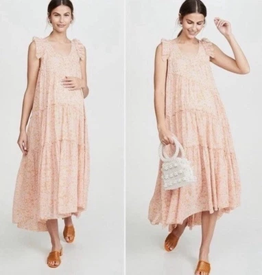 Hatch The Anaelle Midi Dress Bohemian Apricot Pink Hatch Size 3 Maternity Large - Image 1 of 4