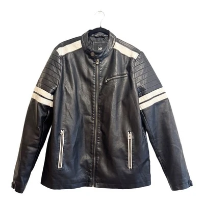 XRAY Jeans Biker Jacket Faux Leather Striped Full Zip Riding Moto Coat Mens L - Image 1 of 4