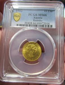 1912 Austria 10 Corona Restrike Gold Bullion Coin, PCGS MS 66, GOLD INVESTMENT - Picture 1 of 5
