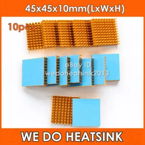 10 sztuk / partia Złoty radiator 45x45x10mm Aluminiowy radiator IC z niebieskimi podkładkami termicznymi - Zdjęcie 1 z 8