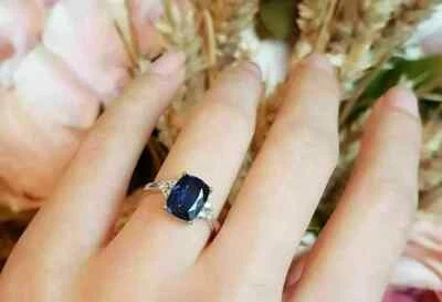 14K massiver Weißgold natürlicher Saphir & Diamant Verlobungsring 2,50 ct. - Bild 1 von 4