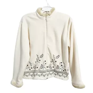 Teddi Petites Short Zip Jacket Fleece Faux Fur Trim Embroidered Graphics PXL - Picture 1 of 5
