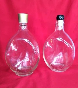 2 Triangular Glass Bottles Vintage 60s Scotland & UGB USA w/Cork and Cap 24 oz - Picture 1 of 12
