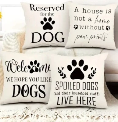 CUSHION DOG 4 x COVERS Pillow Scatter Welcome Dog Funny SOFA Home Bedroom - Image 1 of 4