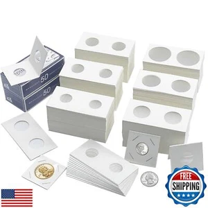 600 Pcs Coin Flips 6 Assorted Sizes 2" x 2" Cardboard Coin Holders Mylar Coin - Picture 1 of 5