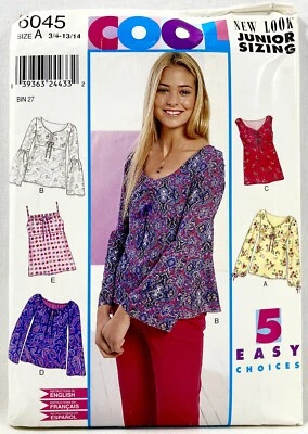 2000s New Look Sewing Pattern 6045 Junior Girls Tops 5 Styles Size 3-14 13346 - Image 1 of 2