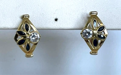 BRINCOS ITALIANOS DE OURO AMARELO 18K AZUL ESPINÉLIO E CZ TRANSPARENTE - Imagem 1 de 4