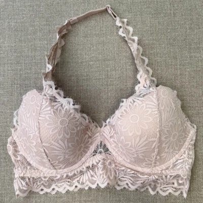 Pink Bra Women Medium Lace Bralette Lined Halter Wired Victoria's Secret Core No - Image 1 of 4