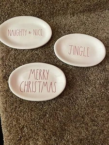 Rae Dunn Oval Appetizer Dessert Plates (Set Of 3) Merry Christmas,Naughty & Nice - Picture 1 of 4