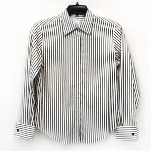 Brooks Brothers Semi-Fitted Classic Striped Cotton Shirt Blouse Size 10 Italy - Picture 1 of 6
