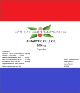 Antarctic Krill Oil Capsules 500mg Extra High Strength - Omega 3 astaxanthin - Picture 1 of 1