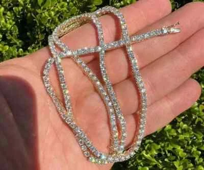 19Ct Round Cut Created Diamond Men's Tennis Necklace 14k Yellow Gold Finish 18" - Image 1 of 4