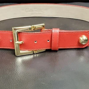 Echt Rot Leder Gold Schnalle Carlos Falchi Gürtel M Medium - Bild 1 von 3