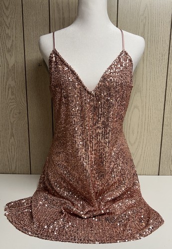 UNDERCOVER Abito vestito paillettes Victorias Secret sexy slip aperto schiena oro rosa balletto scintillante