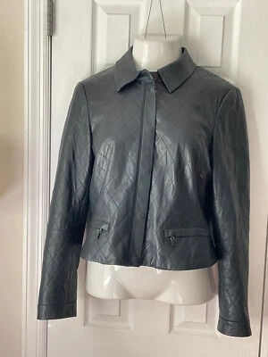 Chaqueta de Moto WORTH Azul Marino Acolchada Cuero Cremallera Talla 12 Foto 1 de 4