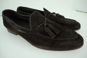 SANTONI Italy Brown Suede Heritage Tassel Loafers Handmade Dress Shoes Mens 10 - Picture 1 of 18