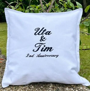 Personalised 'Wedding Anniversary gift' Names dates embroidered keepsake Cushion - Picture 1 of 12