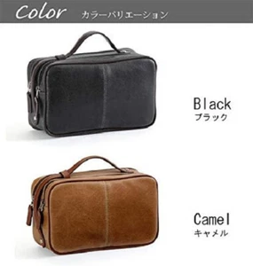 HIRANO BAG Second Bag Clutch Bag Men's Made in Japan Double Zipper Camel New - Picture 1 of 7