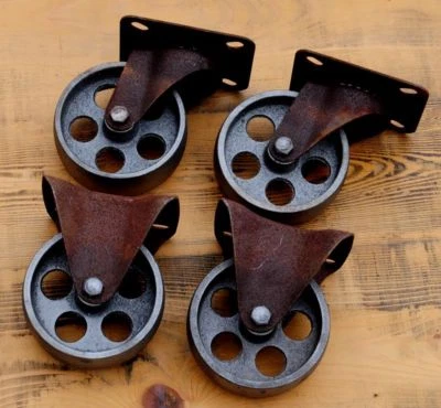 4 Gussräder 100mm Möbelräder Bock-/Lenk-Rollen Retro Vintage Industrial Design - Bild 1 von 2