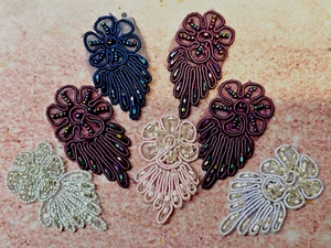 appliques soutache flower beads white hand sewn 7pcs Studio Clearance Sale - Picture 1 of 5
