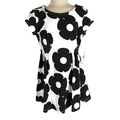 Flapdoodles - 女孩基础雏菊弹力连衣裙 - 黑白 - 4 码 — 第 1/4 张图片