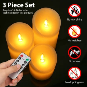 3 PCS Flameless Pillar Candle Flickering Moving Wick LED Candles Remote Control - Picture 1 of 14