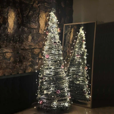 6ft Fancy Snow Flocked Christmas Tree with 8 Modes Lights Collapsible Xmas Tree - Image 1 of 4